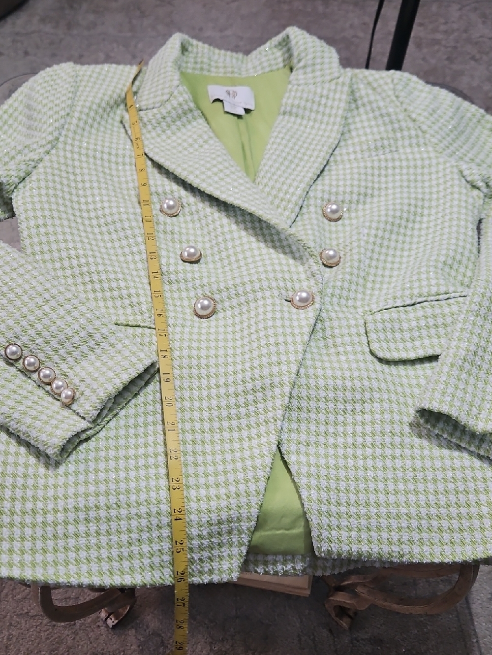 House Of Harlow Double-Breasted Women's Houndstooth Blazer Jacket Light Green M - Picture 13 of 13